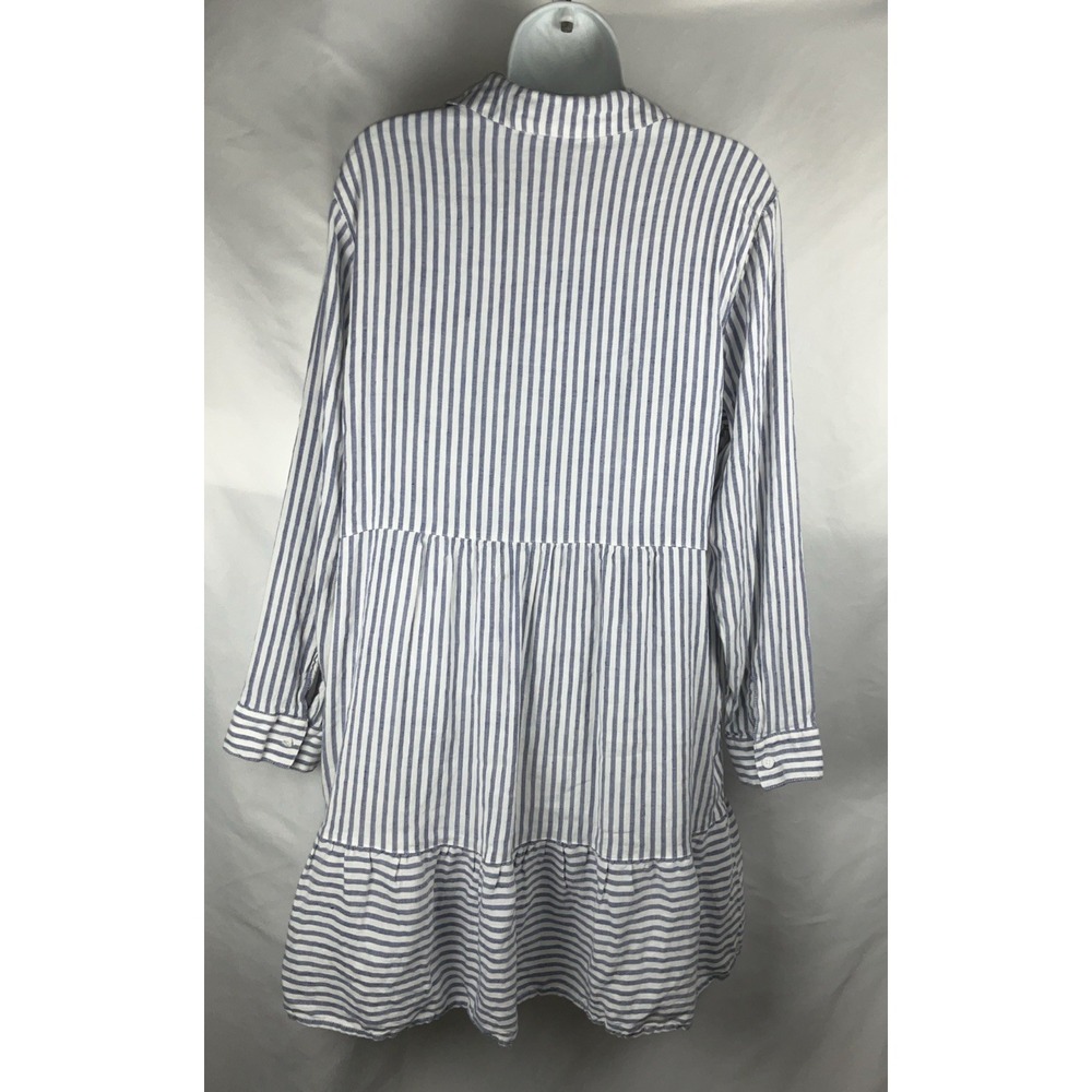 Tommy Bahama Size L St. Lucia Linen Blend Striped Collared Tunic Dress Ruffled - Picture 2 of 15